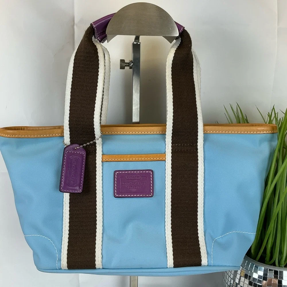 Coach 6260 Y2K Daisy Hampton Mini Blue Tote with Purple and‎ Brown Accents - Picture 3 of 16